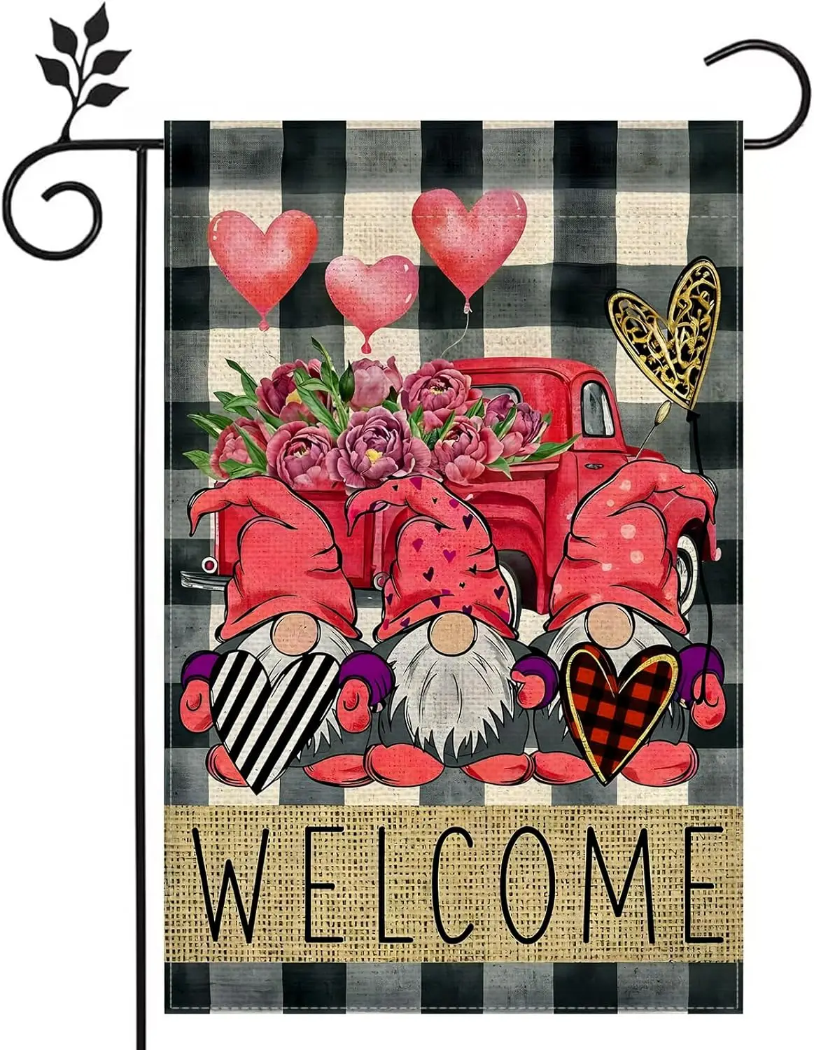 Welcome Valentines Day 12x18 Inch Double Sided Garden Flag Home Valentine's Gnomes Truck Love Heart Yard Flag Decor -B LLO L uui