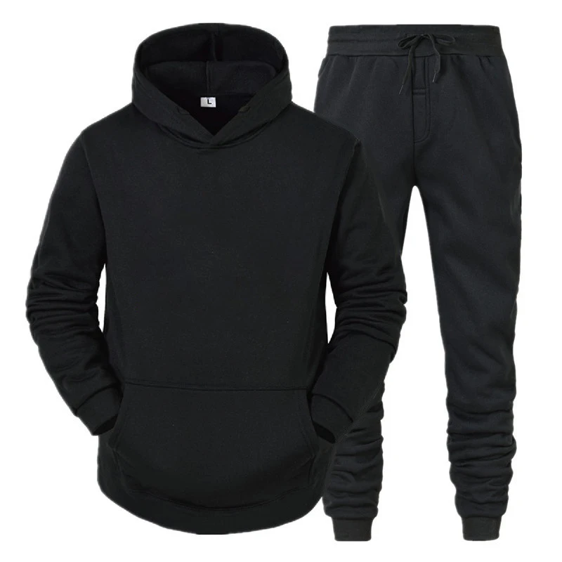 Conjunto de Sudadera con capucha y pantalones para hombre, chándales de lana, jerséis sólidos, chaquetas, pantalones de chándal, ropa de calle con