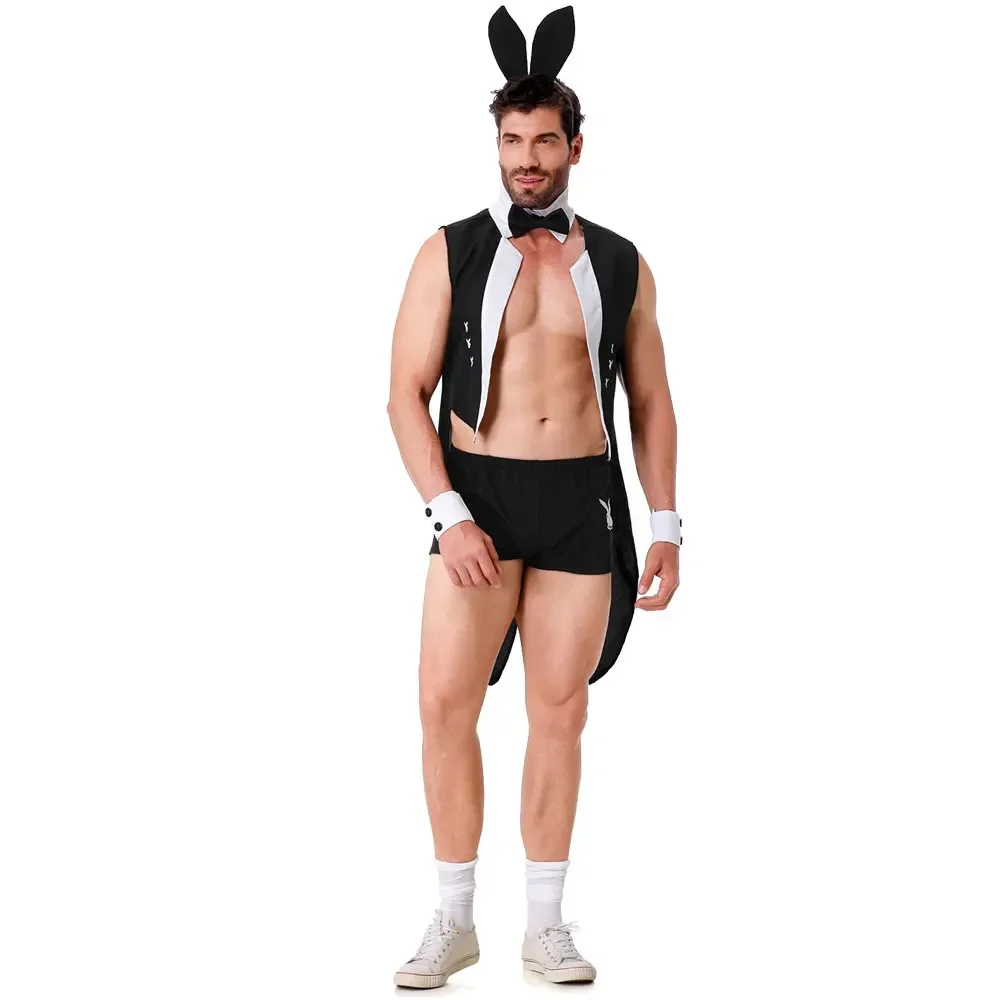 Men Sexy Outfits Lingerie Set Male Maid Cosplay Outfits Bunny Party Role Play Costume Waiter Lingerie Men Head Wear