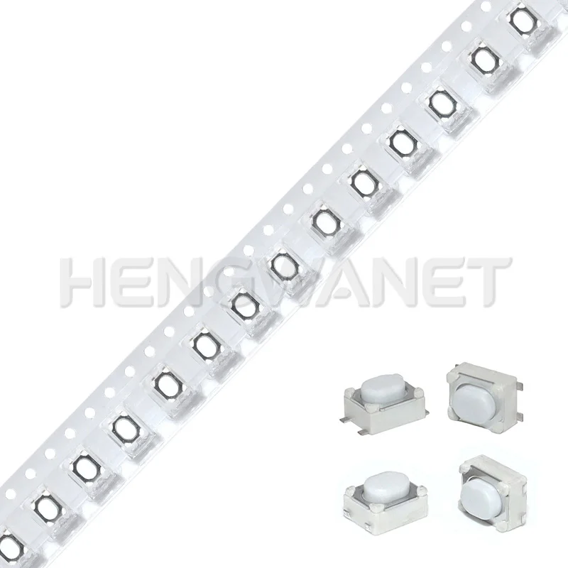 100PCS DC12V 50mA Micro Button Tact Switch SMD 4Pin 3X4X2.5MM White Tactile Tact Push Button Micro Switch Momentary 3*4*2.5mm