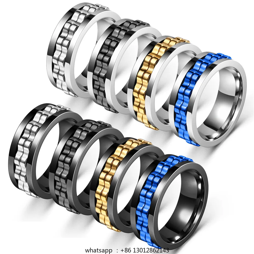 

Anti Stress Stainless Steel Ring For Men Gear Chain Rotating Anxiety Relief Spinning Fidget Rings Punk Jewelry Size 6-13