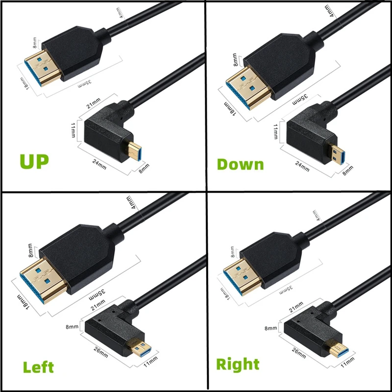 HD 8k@60hz 90 Degree Angle Micro HDMI-Compatible Coiled Cable HDTV-2.1 Computer TV Monitor Digital Camera Universal