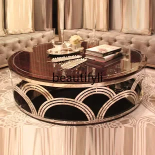 

CC Art solid wood coffee table stainless steel round coffee table ebony