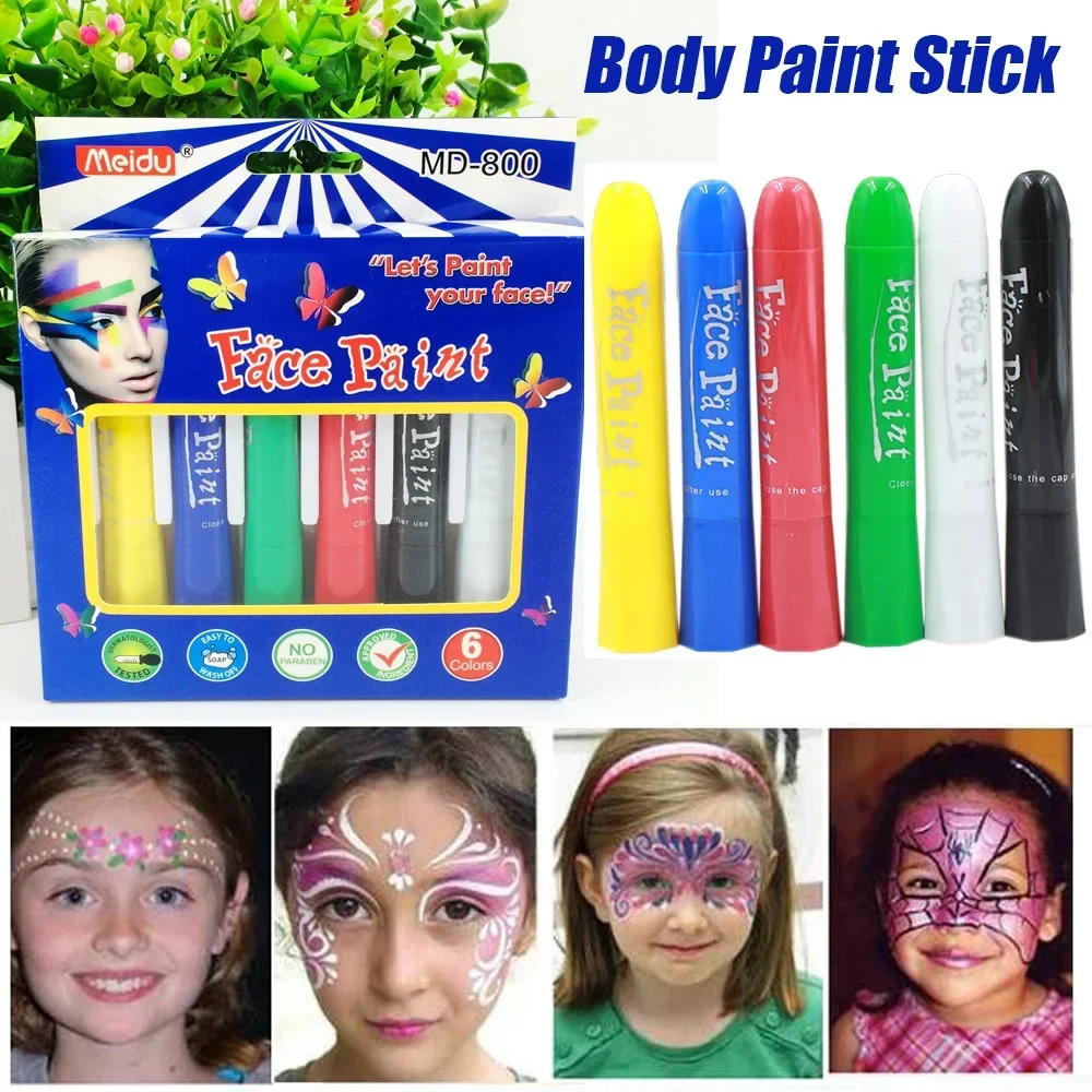 6Pcs Face Paint Crayon Vibrant Color Neon Body Paint Stunning No Odor Non-toxic Painting Face Body Paint Glow Stick Party Supply