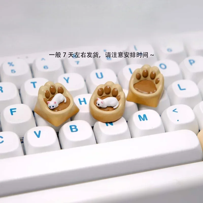 Teclas de gato de dibujos animados, accesorios de teclado mecánico 3D hechos a mano, garras de gato con personalidad, succión magnética