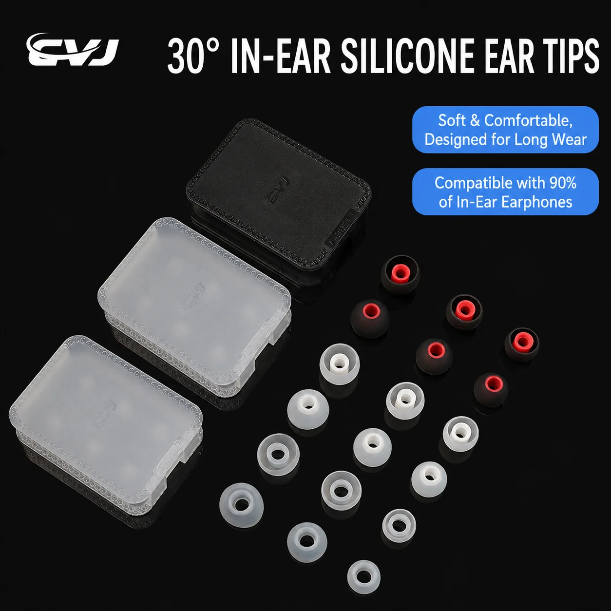 CVJ Earphone Tips 4mm-6mm Nozzle Brings Noise Isolating High Frequency Professional Customized Silicone Ear Tips S/M/L For Music