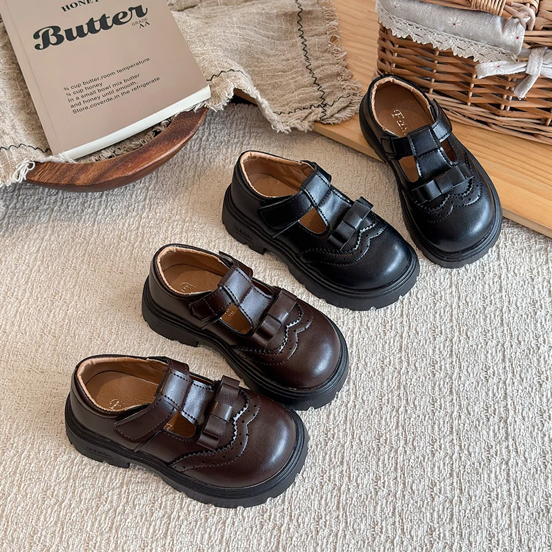 Little Girls Girls' Elegant Thick Sole Mary Jane Shoes Autumn New Style Simple Versatile Children's Leather Shoes Size 26-36