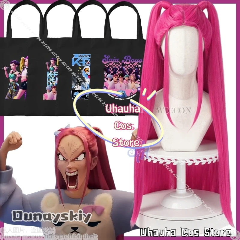 

Huntrix 코스프레 Kpop Demon Girls Group Mira Hot Pink Y2K Kawaii Fashion High Quality Wigs 4styles Fanart Bag Halloween Disguise