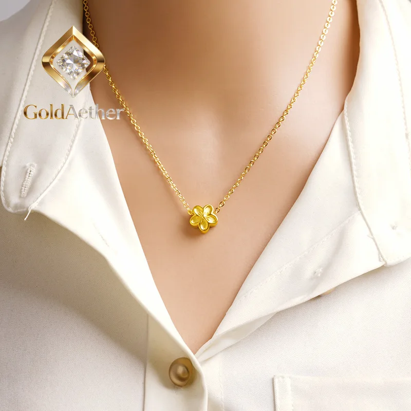 

GoldAether Luxury 24K 9999 Pure Gold real gold Women's Plum Blossom Bracelet Pendant Necklace