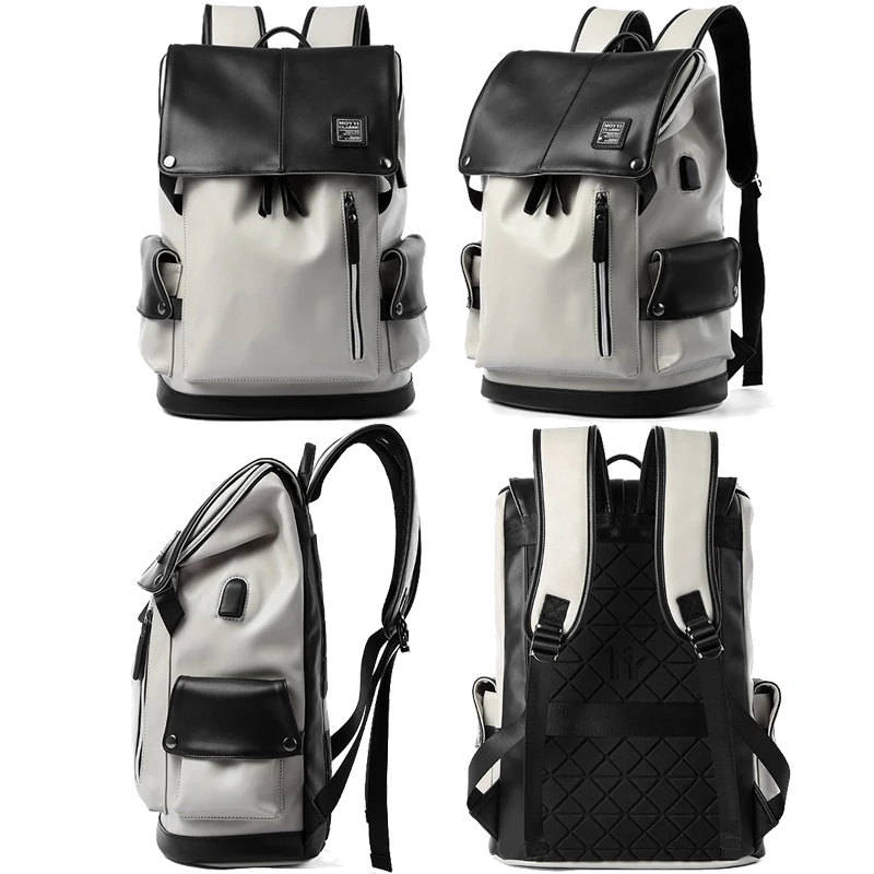 Imagem -02 - Mochila de Couro Casual para Homens Mochila Impermeável com Carregamento do Usb Bolsa de Viagem para o Laptop 15.6 Polegadas