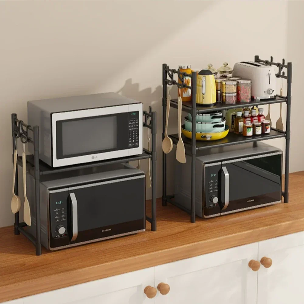 Double Layered Kitchen Microwave Rack Simple Storage Shelf Organizing Rack Multi-Layer Standing Countertop Seasoning Oven Shelf