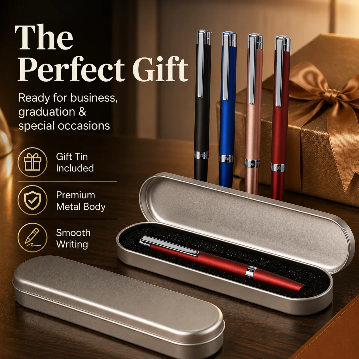HERO 8203 Fountain Pen, 0.5mm Stainless Steel Irridium Nib, 4 Colors, Gift Box, Swivel Ink Converter, Slip-Resistant for Writing