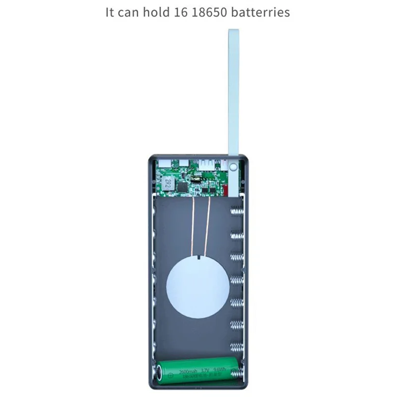 USB 16X18650 Battery Bank Case Battery Charge Storage Boxes C16 with LED Lighting Detachable for Smartphone Charging Rich