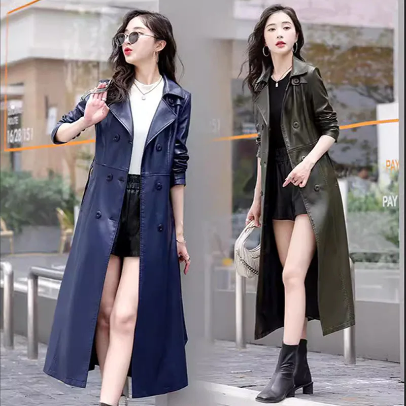 Chaqueta de cuero con cuello de algodón para mujer hasta la rodilla Otoño e Invierno nuevo estilo de moda cortavientos con cuello abatible chaqueta ajustada