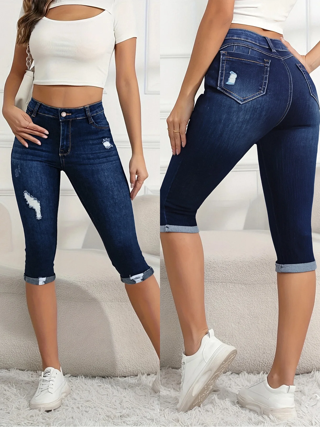 

Sexy Women's Elastic Skinny Jeans, Slimming & Hip - Enhancing, Trendy Cuffed and Ripped Design
