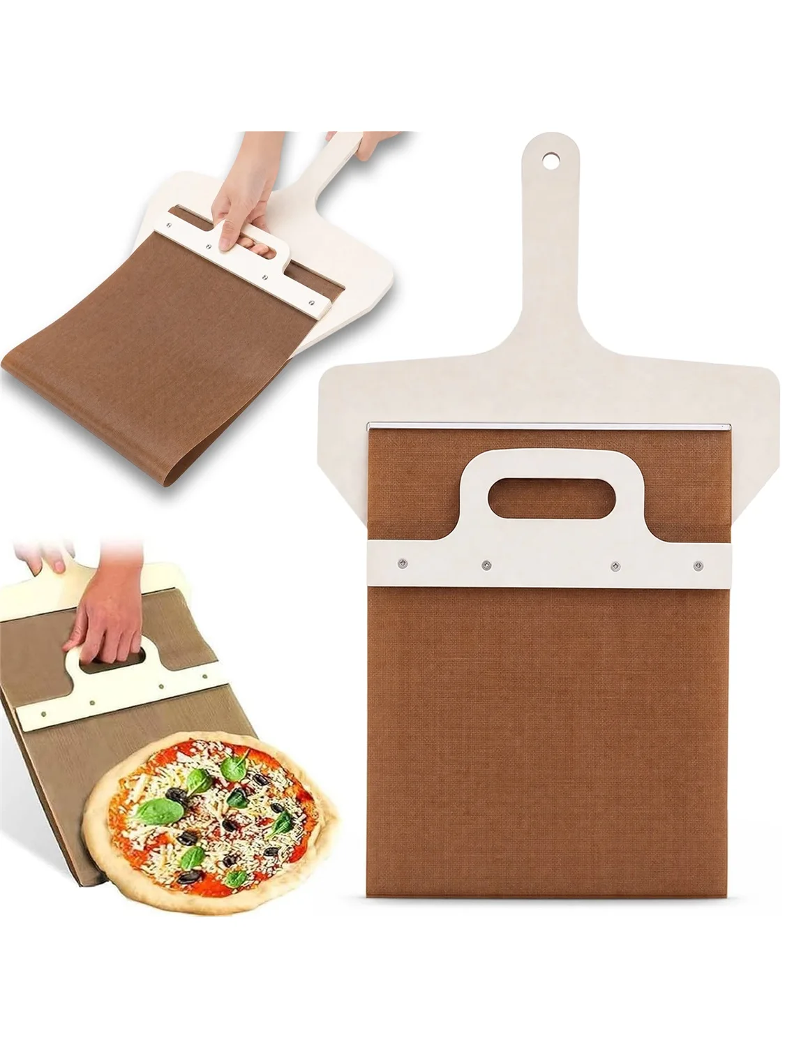 Holz-Pizzaschaufel mit Schiebevorrichtung und Ersatz-Öltuch, natürliche Pizzaschaufel aus Buchsbaumholz für einfaches Umrühren, antihaftbeschichtetes Backwerkzeug für den Heim-Pizzaofen, Brot und