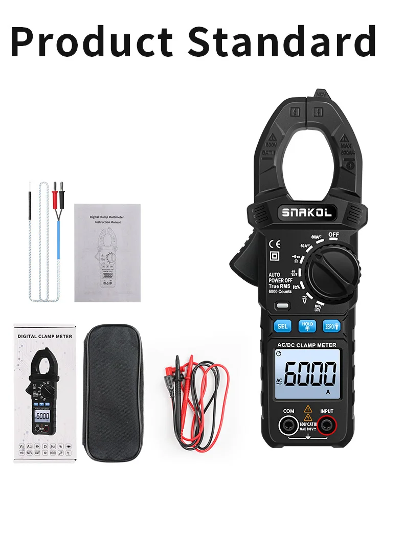 SNAKOL AC DC Stromzangenmessgerät 600 A Digitales Amperemeter Zangen True RMS Multimeter Professionelles elektrisches Multitester-Werkzeug – Detail 13