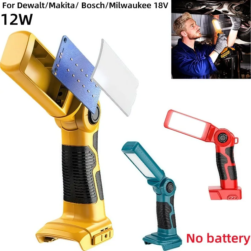 

New 12W LED work light for Dewalt, Makita, Bosch, and Milwaukee models. 14.4V-18V battery-powered outdoor emergency flashlight.