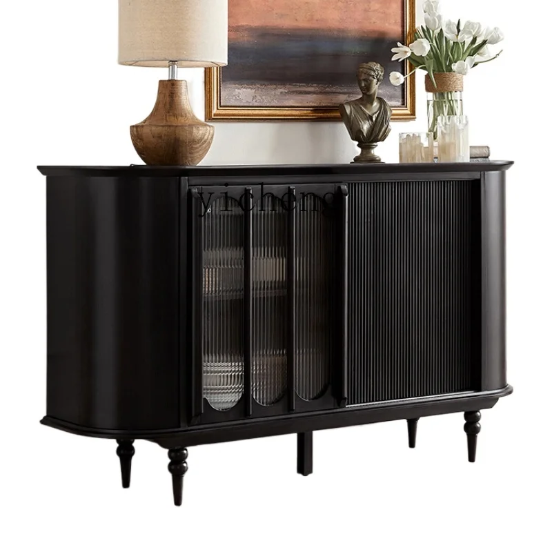 

ZF Solid Wood Side Cabinet Retro Living Room Storage Chest of Drawers Restaurant Black Low Side Cabinet Side Cabinet