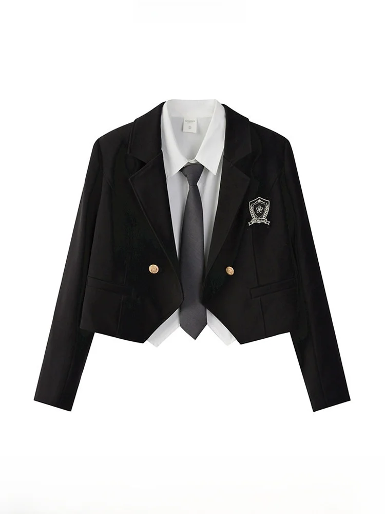 

Women's Suit irt Set Autumn 2023 New College Sle Design Sense JK irt Set Pure Color Commute Sle Long Sve ort Model