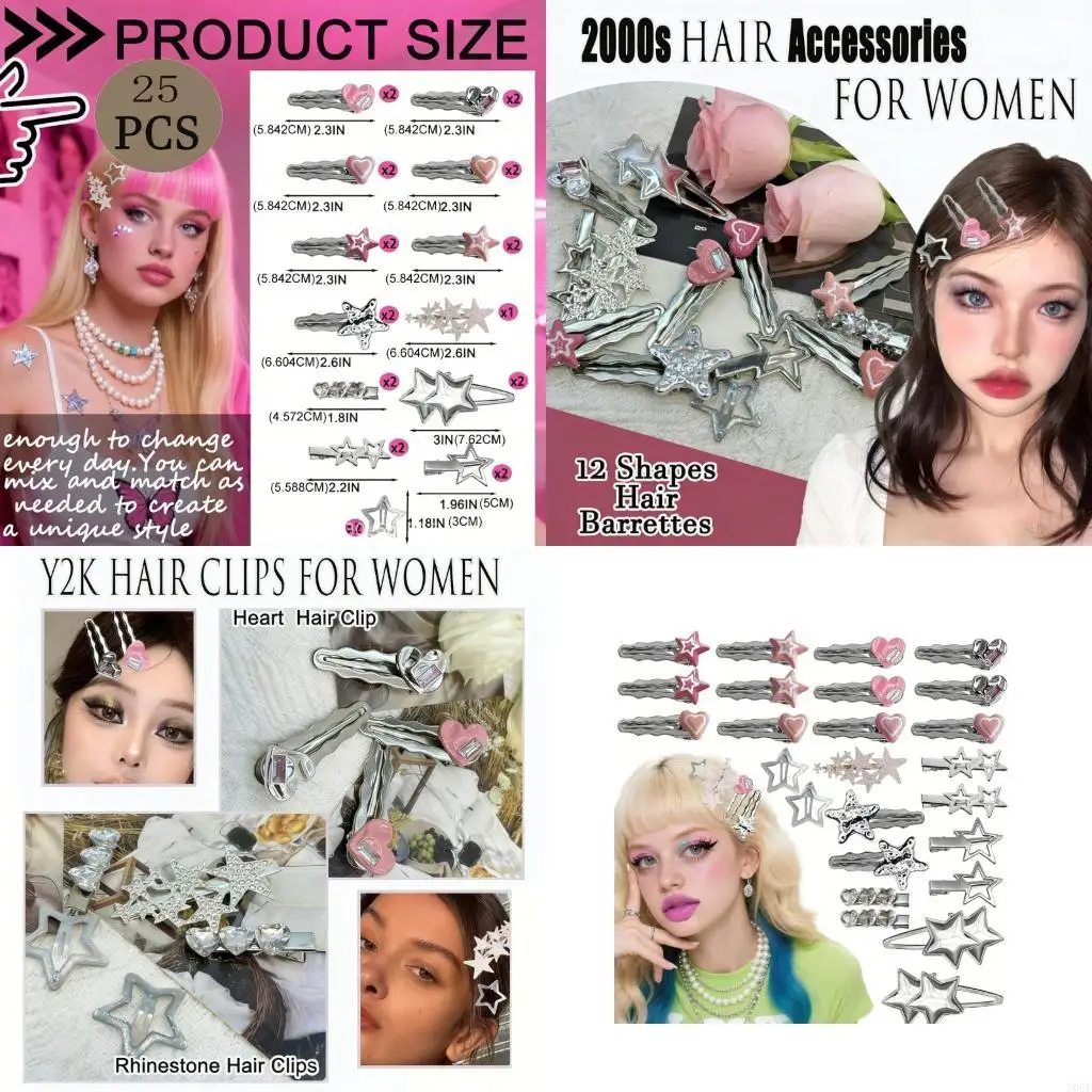 

Trendy 2000s Hair Clip Pack Of 25 Metal Star Hairpins With Chains For Women Girls Fashion Statement Y08E