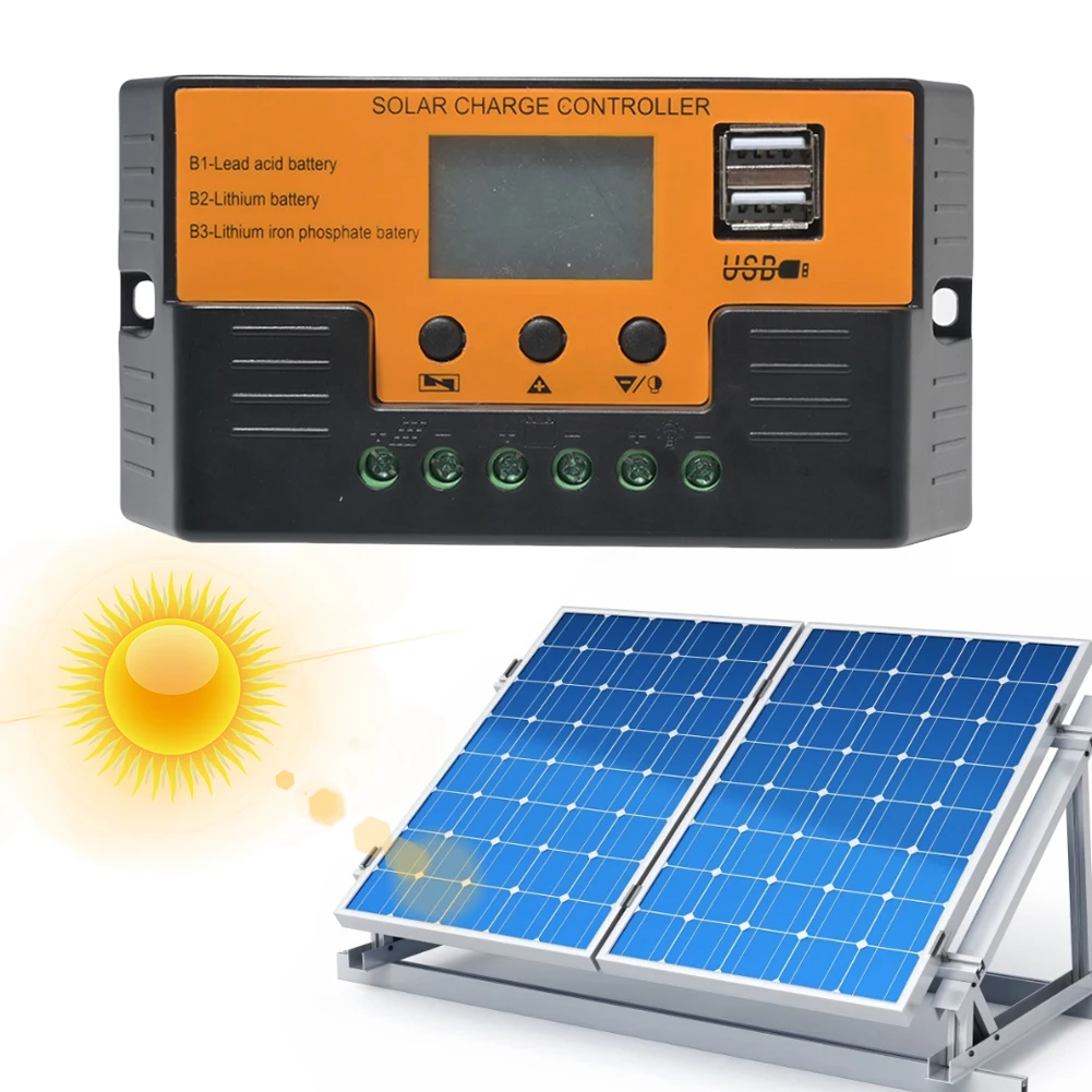 Solar Charge Controller 12V/11.1V/12.8V with USB Photovoltaic Panel Solar Controller for Gel Sealed Flooded and