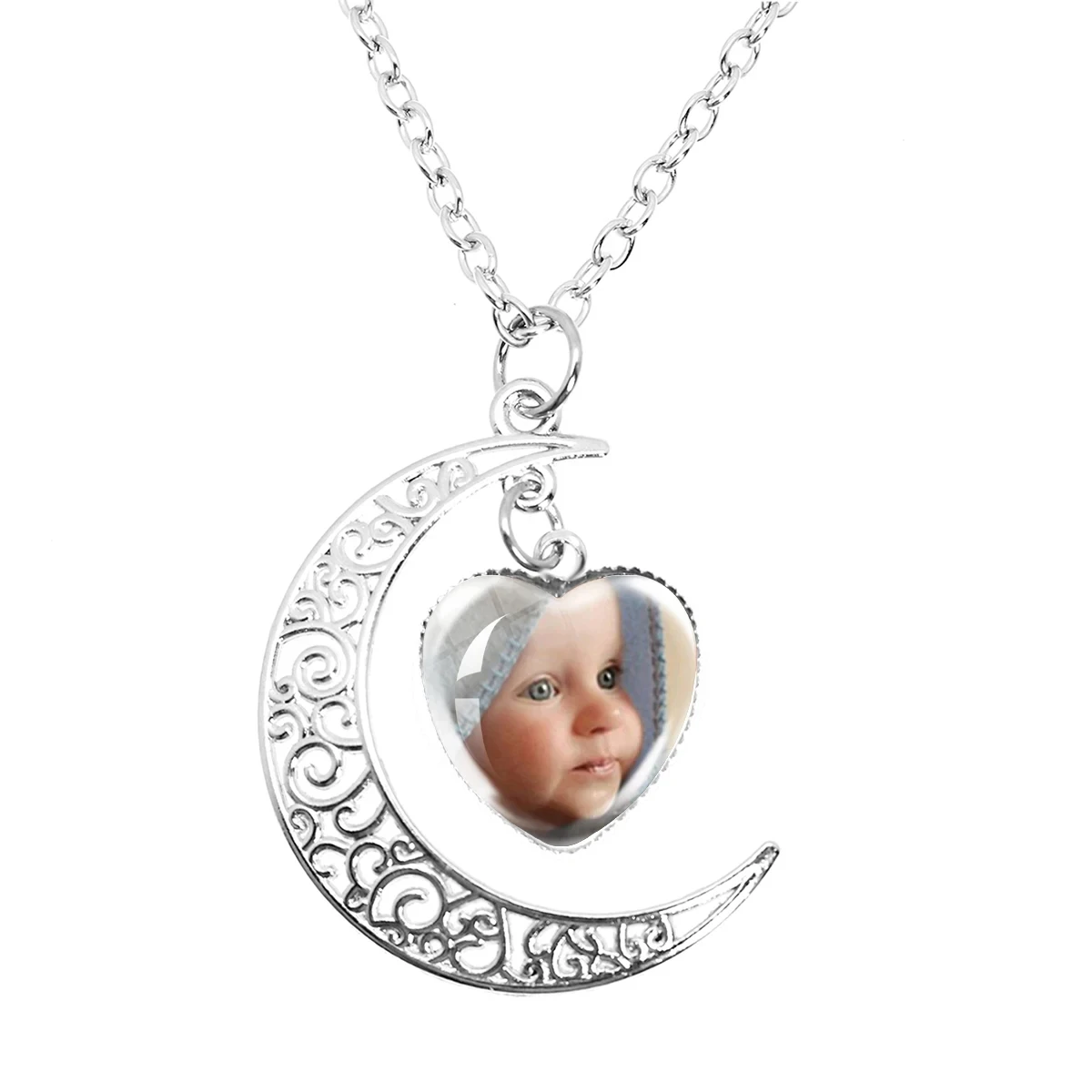 Personalized Custom Pendant Moon Peach Heart Necklace Glass Pendants Mum Dad Baby Grandpa Parents Custom Gifts