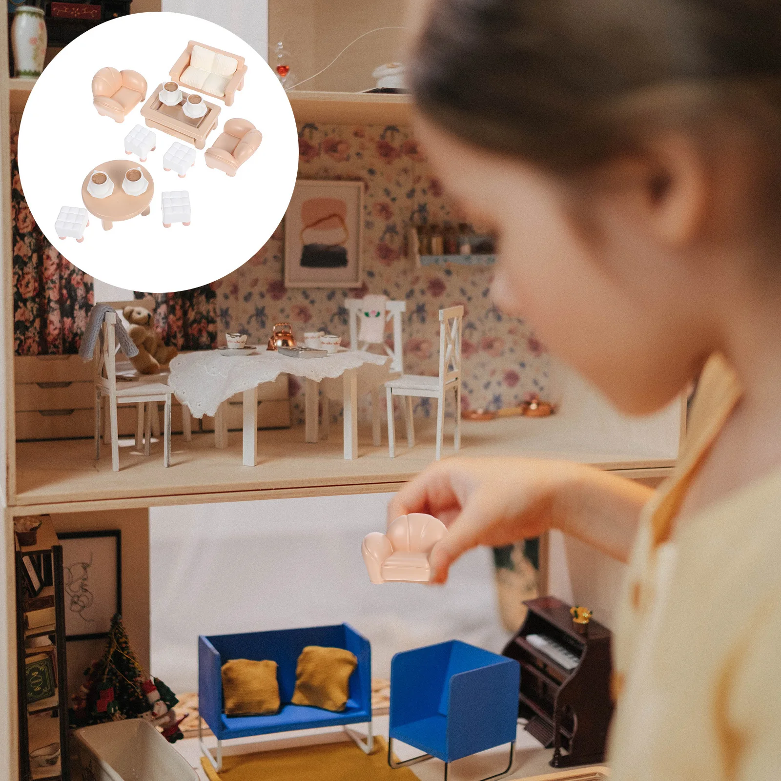 13 個ミニチュアドールハウス家具リアルなソファコーヒーテーブルラウンドテーブル子供の寝室リビングルームの装飾用