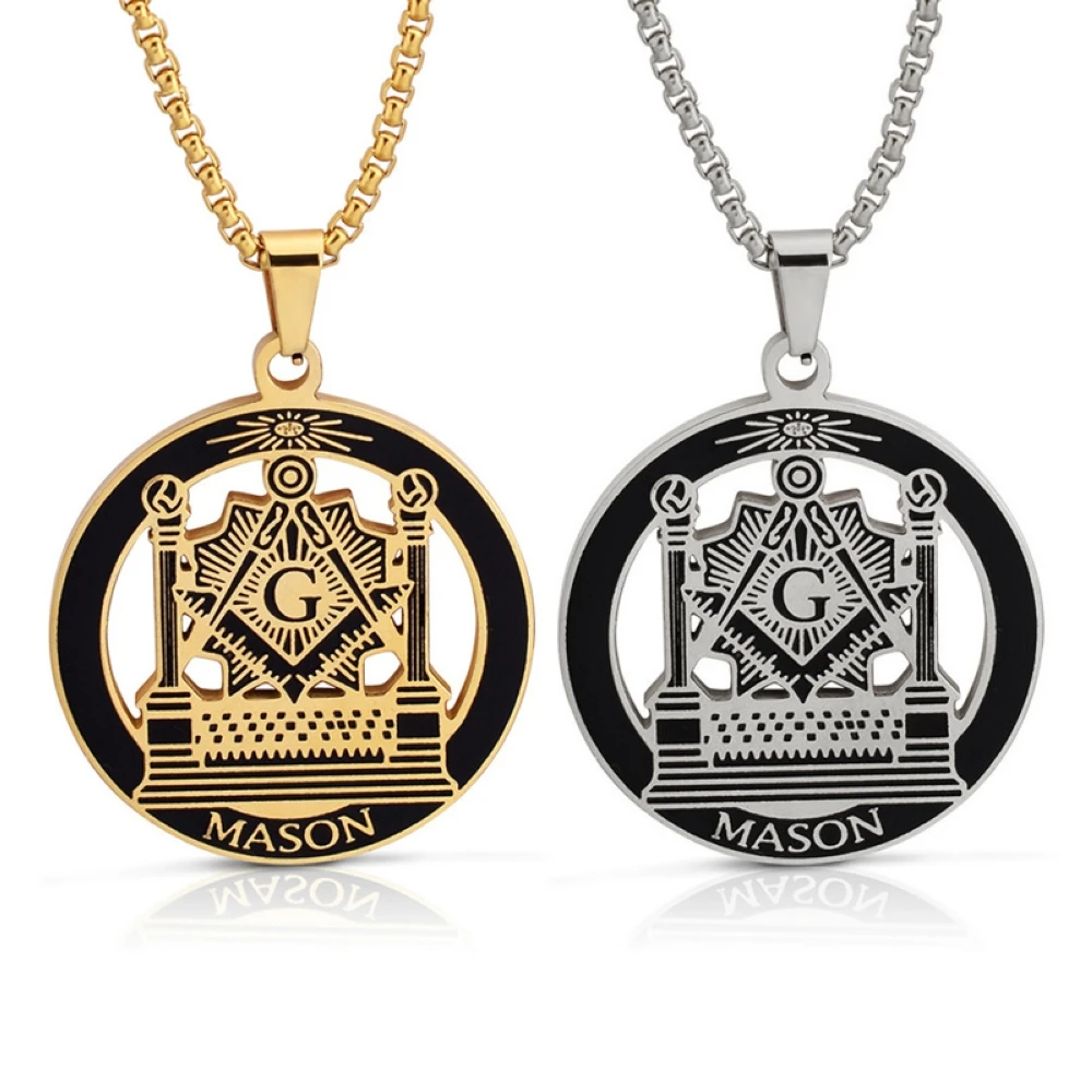 60 cm Length Stainless Steel Masonic Pendant Necklace Freemasonry Symbols Men Gold Plated Neck Jewelry Wholesale Drop shipping