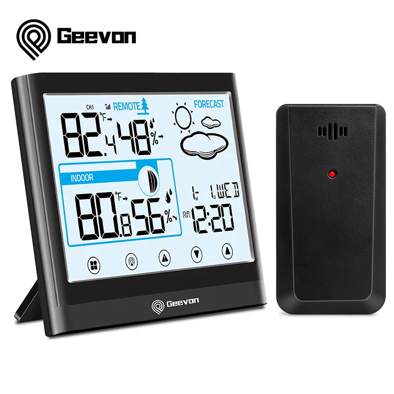 Geevon Wireless Weather Station Thermometer Hygrometer Touch Screen Snooze Alarm Clock Indoor Outdoor Thermometer Sensor