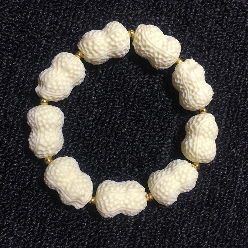 Creative Ivory Nut Carved Peanut Ruyi Beads Bracelet Bodhi Seeds Coconut Wood Collectables-Autograph Rosary Car Hanging Decorati