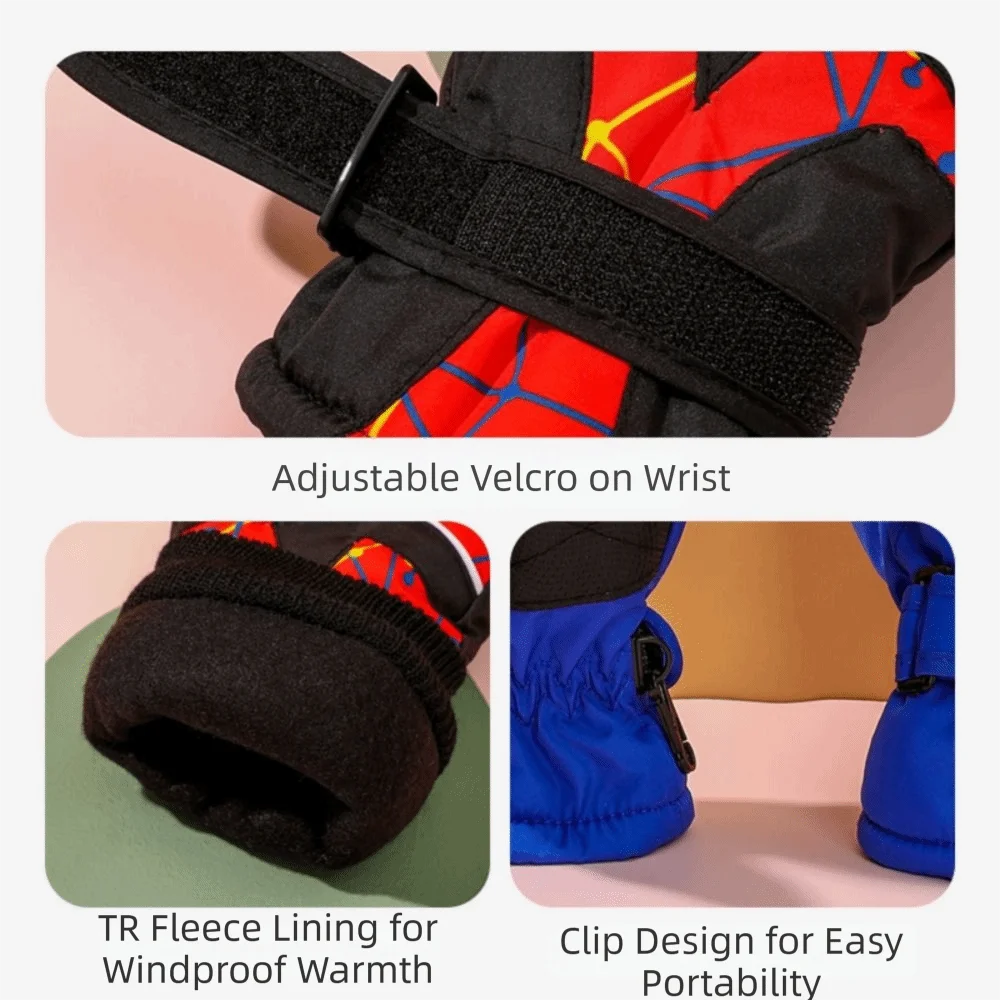 Fotografia 4: Crianças à prova dwindproof água luvas de neve à prova de vento multi-cor inverno snowboard ajustável engrossar luvas térmicas ao ar livre esqui