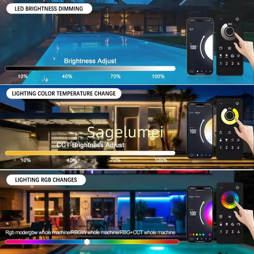 Zone&Group LED Dimmer Bluetooth 30m Wireless 2.4G Touch Remote Controller Dimming Single Color/CCT/RGB/RGBW/RGBCCT Dimmer Switch
