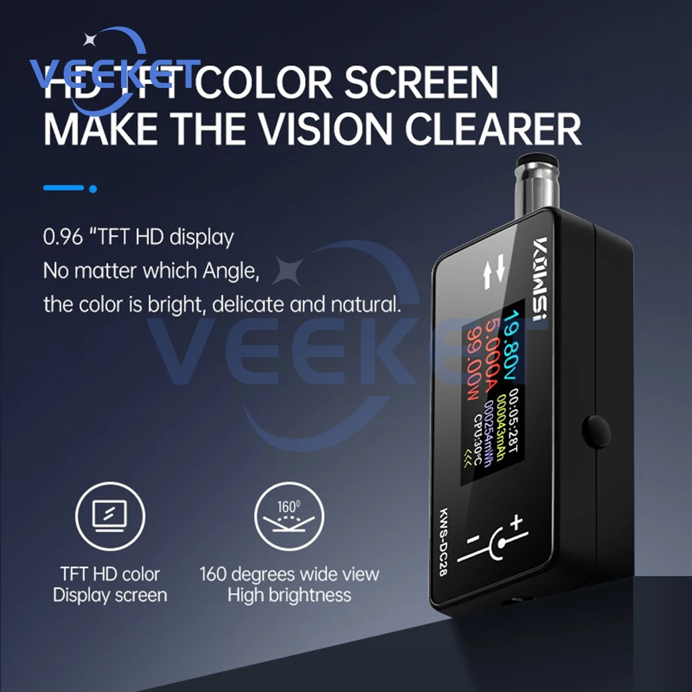KWS-DC28 0.96 Inch TFT HD Digital Display DC 5.5*2.5 Interface Tester Voltage Ammeter Power Meter Multi in one display
