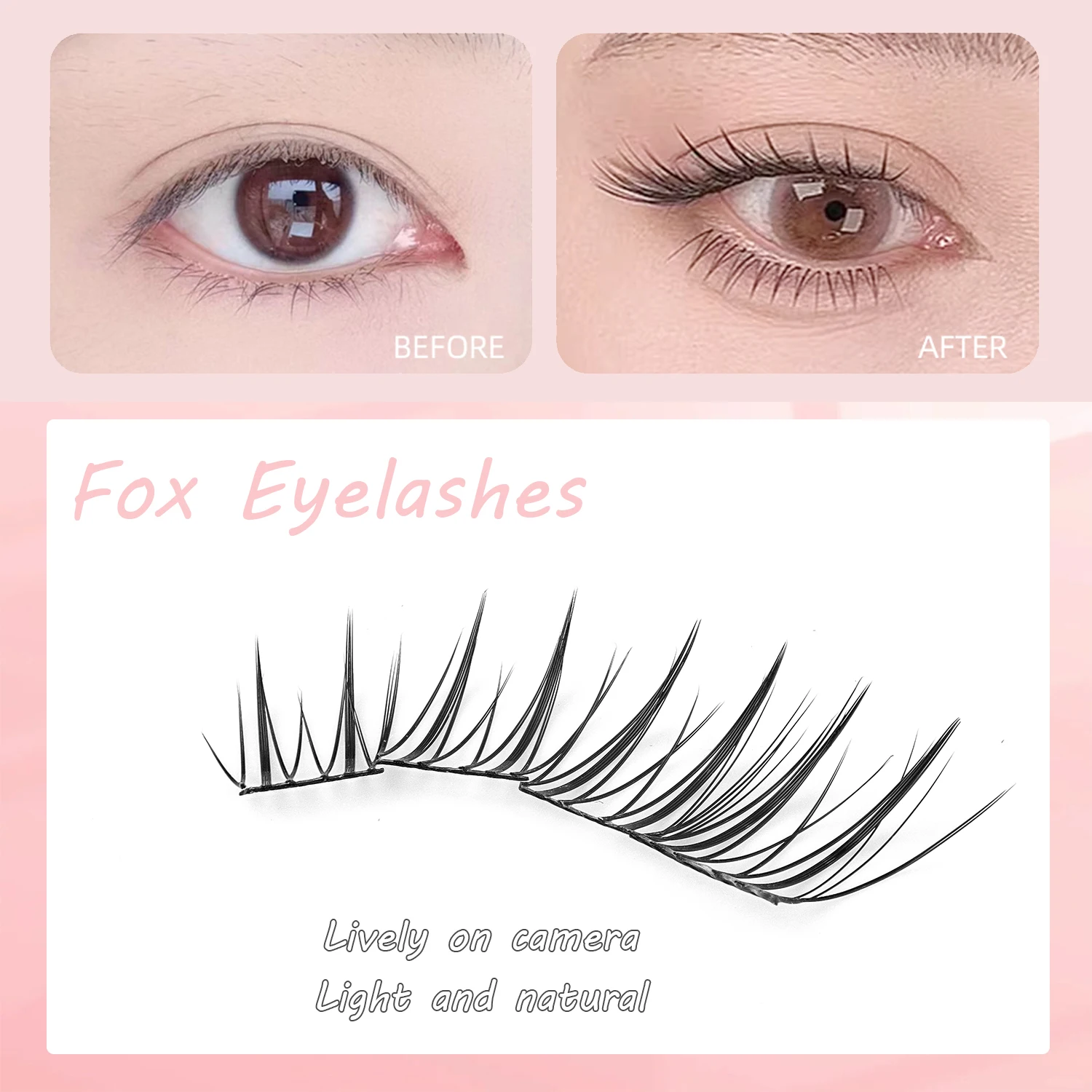 80Pcs Fox Series Slanted Flying Cartoon Eye False Eyelashes Female Group Natural Simulation New Hair Cluster