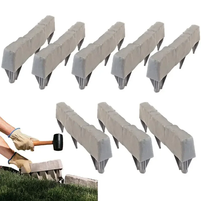 8pcs Faux Retaining Wall Brick Landscape Edging Easy Install Weather Resistant Long Lasting Stone Like Blocks For Garden
