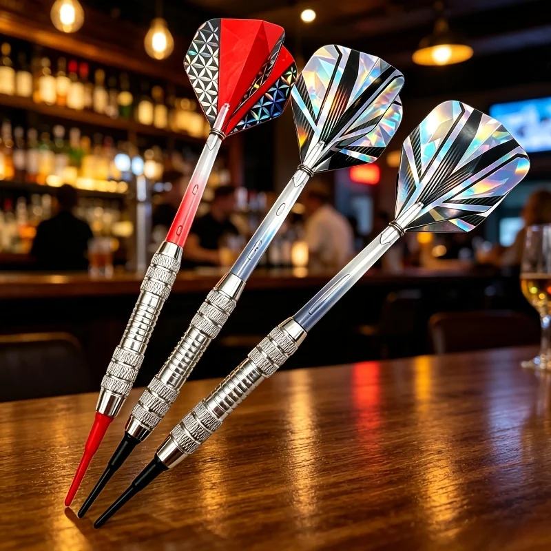 19g Professional Soft Headed Dart, 3 Simple Sets, Electroplated Carved Iron Dart Barrel with anti Slip Grip, Silver/Red Color