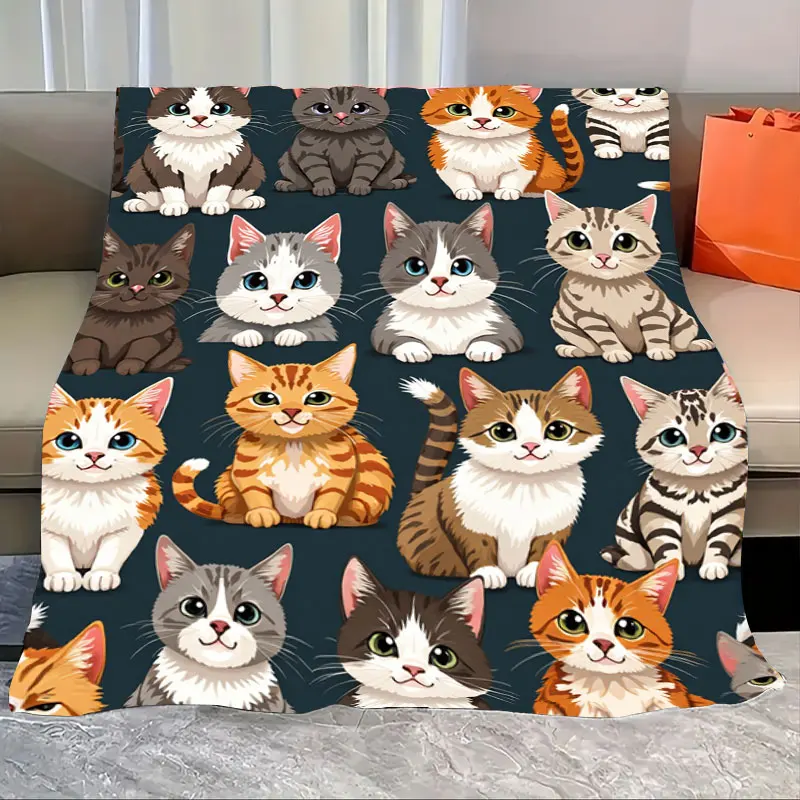 

1pc Flannel Blanket Cute Kitten Print Soft Cozy Blanket for Kids and Adults, Perfect for Bed or Couch