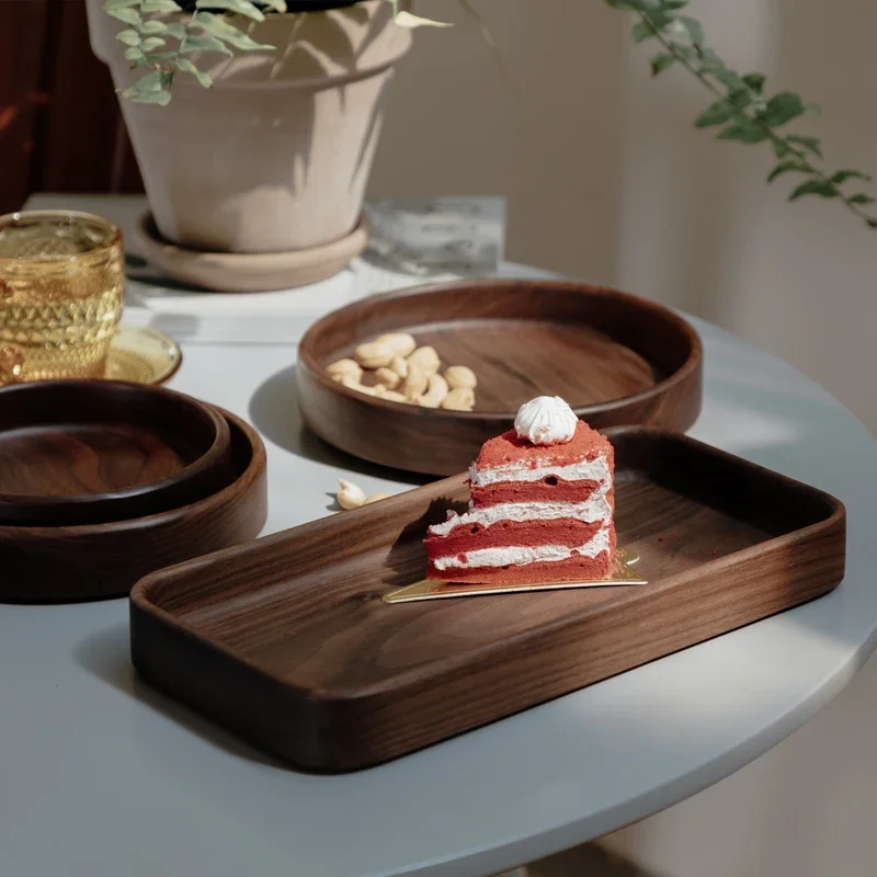 Japanese household black walnut tray wooden rectangular dried fruit dim sum teacup storage tray