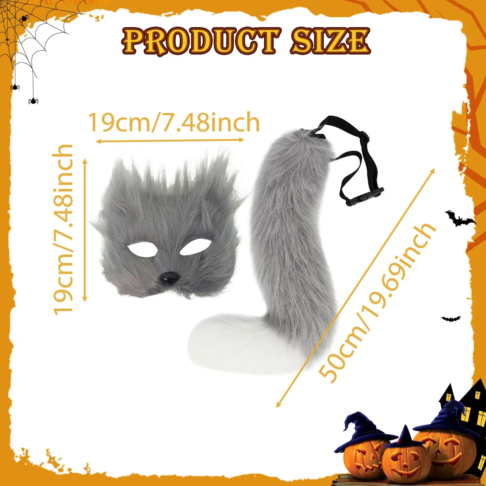 Maska i ogon z futra, śmieszne rekwizyty fotograficzne, maska na Halloween na imprezy i występy sceniczne.