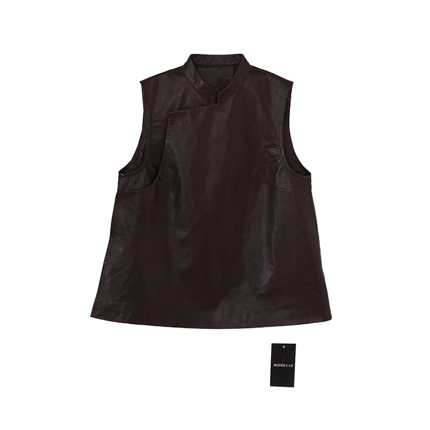 

Faionable Bodhl JIN eepskin Vintage Sle No-Sve Layered Wear Pu-Button Design Warm Casual Biker Vest for Women
