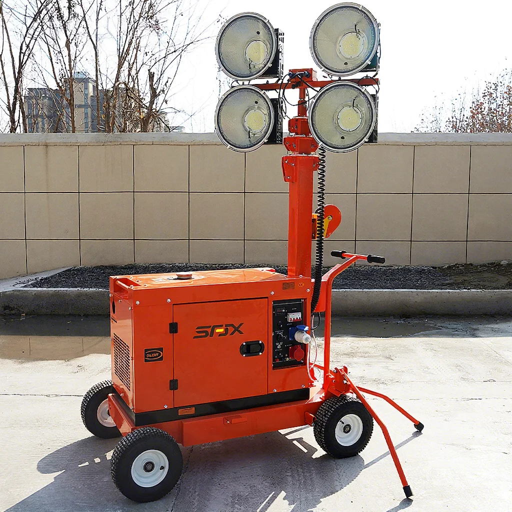 Maximum Height Mobile Lighthouse 5.5m Telescopic Light Tower Trailer Hand-Push LED 4x300W/400W/1000W 200kg 1 Year Low