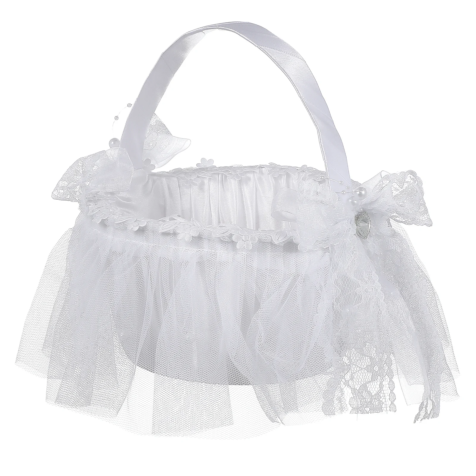 

Wedding Flower Girl Basket Elegant Lace Pearl Satin Bridal Ceremony Decoration Basket for Rose Petals Flower Girl Baskets