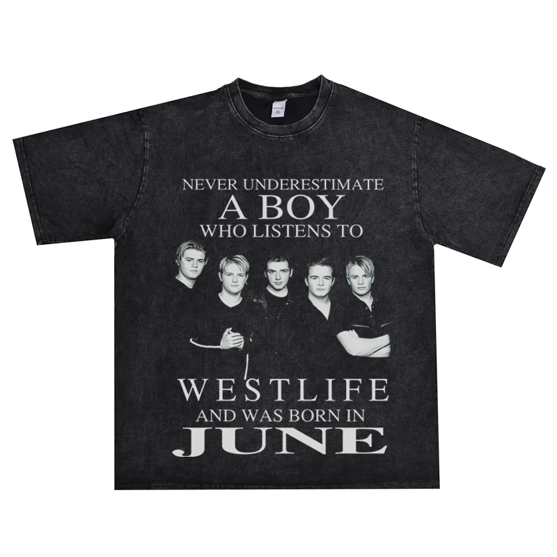 

Westlife, бренд высококачественных свободных футболок из чистого хлопка с вытертыми, выдержанными и принтом, с короткими рукавами