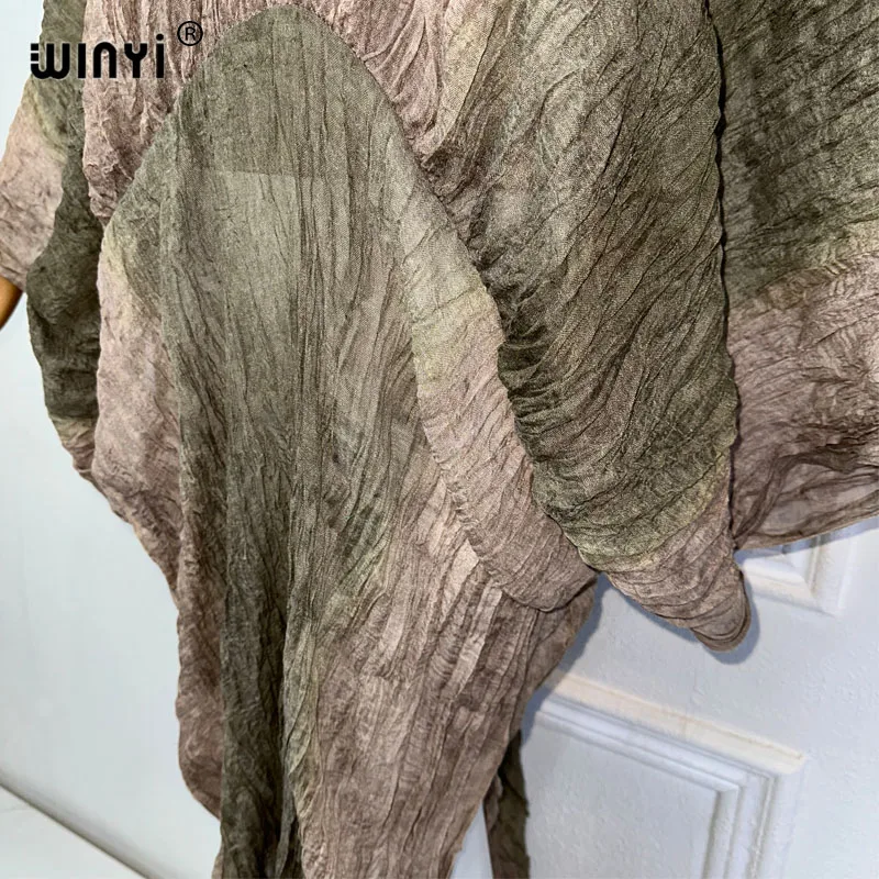 WINYI Summer Tie-dyed retro wrinkled long dress Loose robe Femme Vestidos holiday beach cover up maxi kaftan abaya dubai luxury