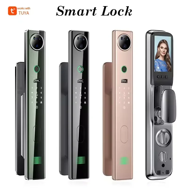 High Quality 3D Face Recognition Palm Vein Biometric Rfid IC Card Wifi APP Video intercom Smart Door Lock For Wooden Door