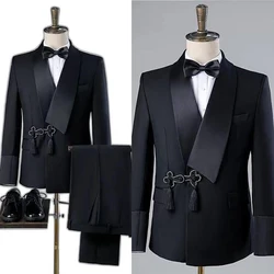 Abito da uomo moderno da sposa con nappa scialle risvolto smoking da sposo di alta qualità slim fit abiti da sposo 2 pezzi blazer pantalone personalizzato