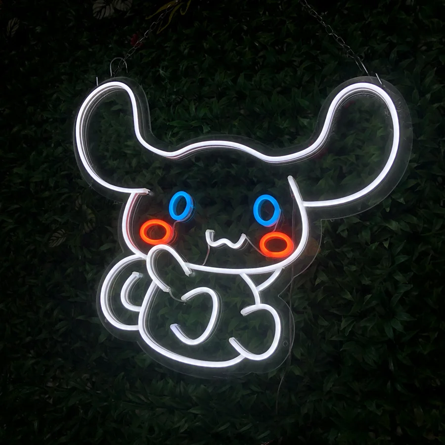 Custom Led Cute Cinnamorol Japanese Cat Anime Neon Flex Light Sign Home Room Wall Decor Kawaii Bedroom Decoration Mural