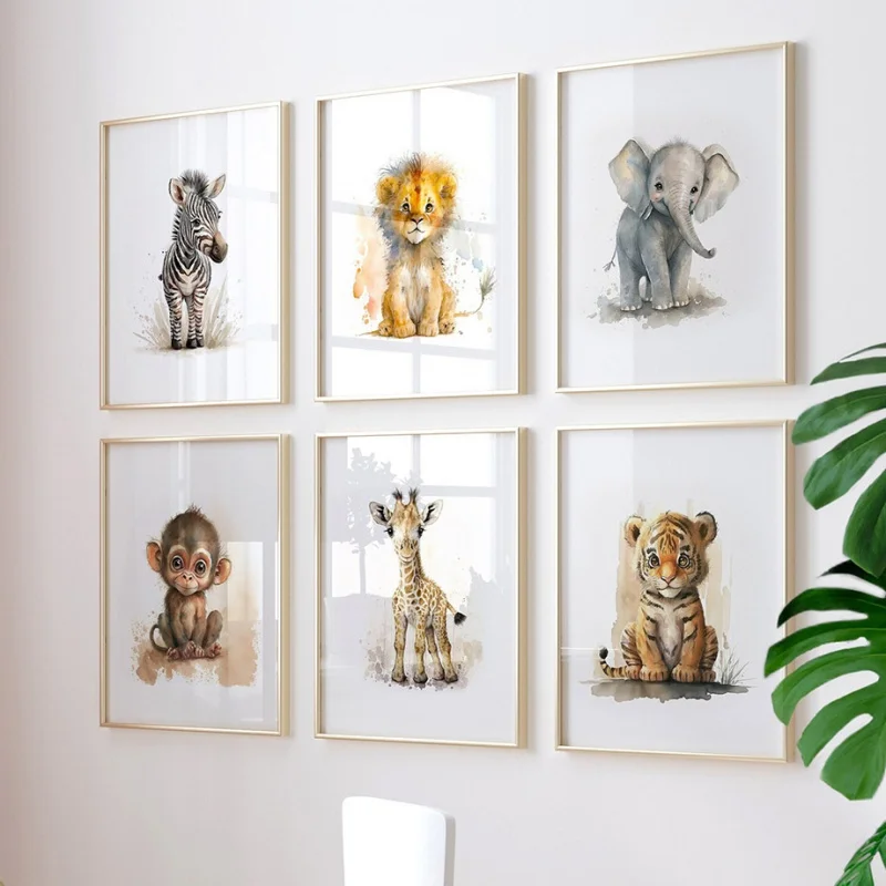 Elephant Lion Canvas Painting Giraffe Tiger Spot Wall Art Animal Poster Pictures Children\'S Room Decoration