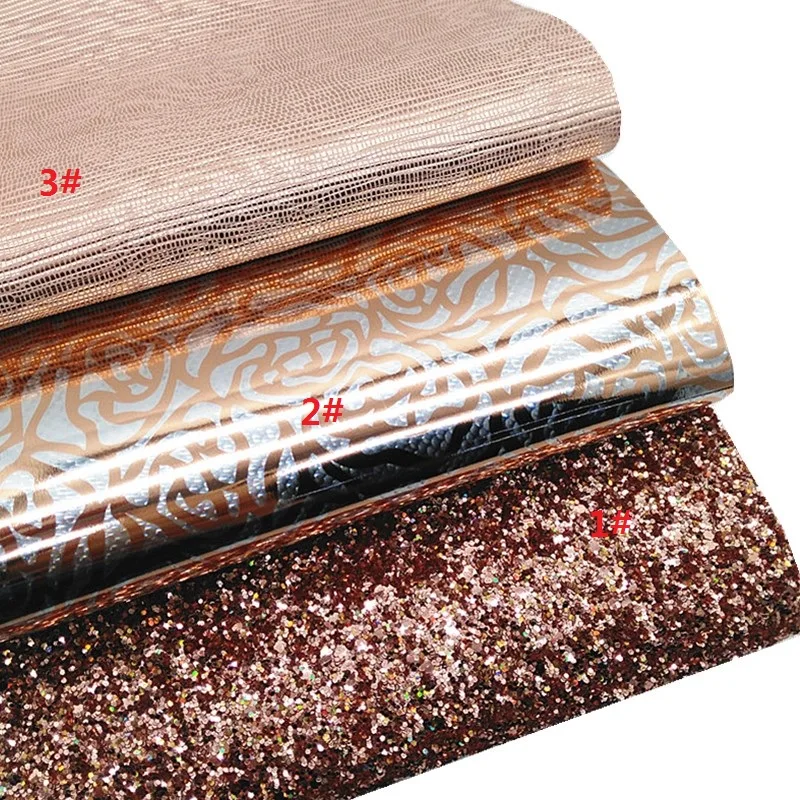 Rose Gold Glitter Leather Sheets Wave Textured Glitter Leather Sheets Crocodile Lizard Roes Synthetic Leather For Craft W393